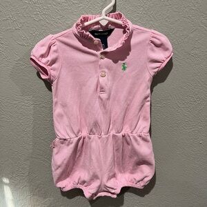 Ralph Lauren Pink Romper with Green Pony Size 12-18 Months Cotton EUC